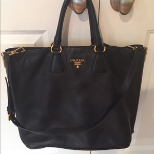 Prada Black Vitello Daino Leather Large Tote